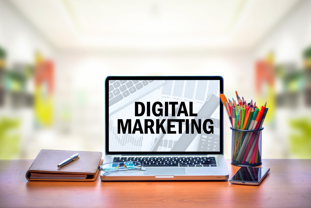 Digital marketing text on a laptop screen